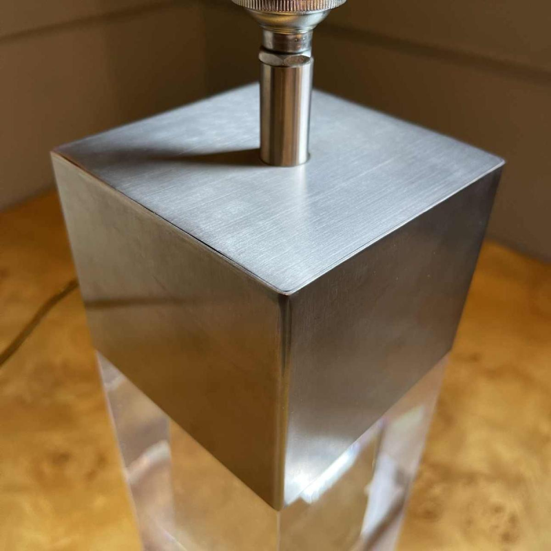 Charles Hollis Jones (attr), pair of Plexiglas & brushed steel lamps 1970s