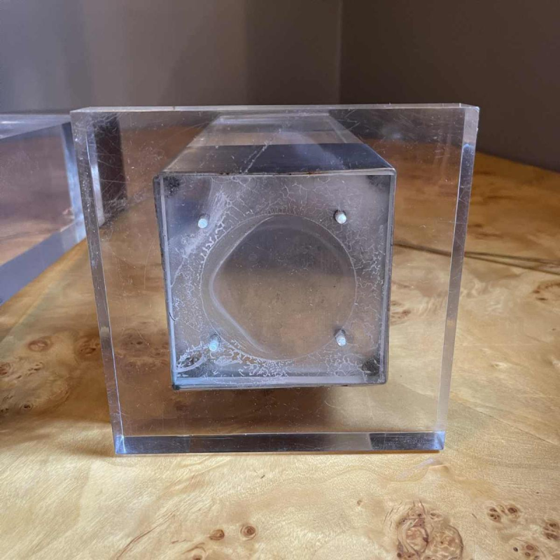 Charles Hollis Jones (attr), paire de lampes en plexiglass & acier brossé 1970s