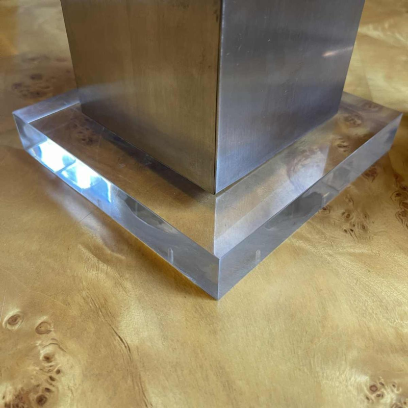 Charles Hollis Jones (attr), pair of Plexiglas & brushed steel lamps 1970s