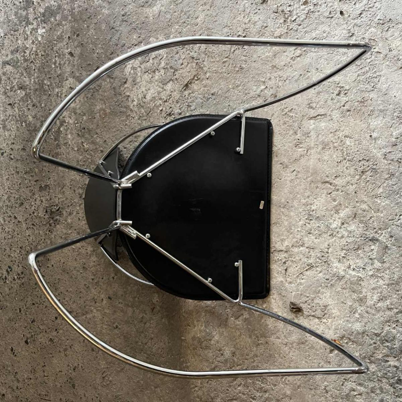 Set of 4 vintage chairs, chromed steel & black skai, Italian design 80s