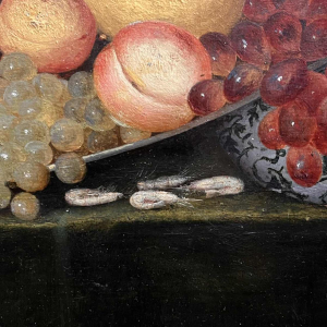Schilderij "Stilleven met fruit” olieverf op paneel, 19e eeuw (17e-eeuwse stijl)