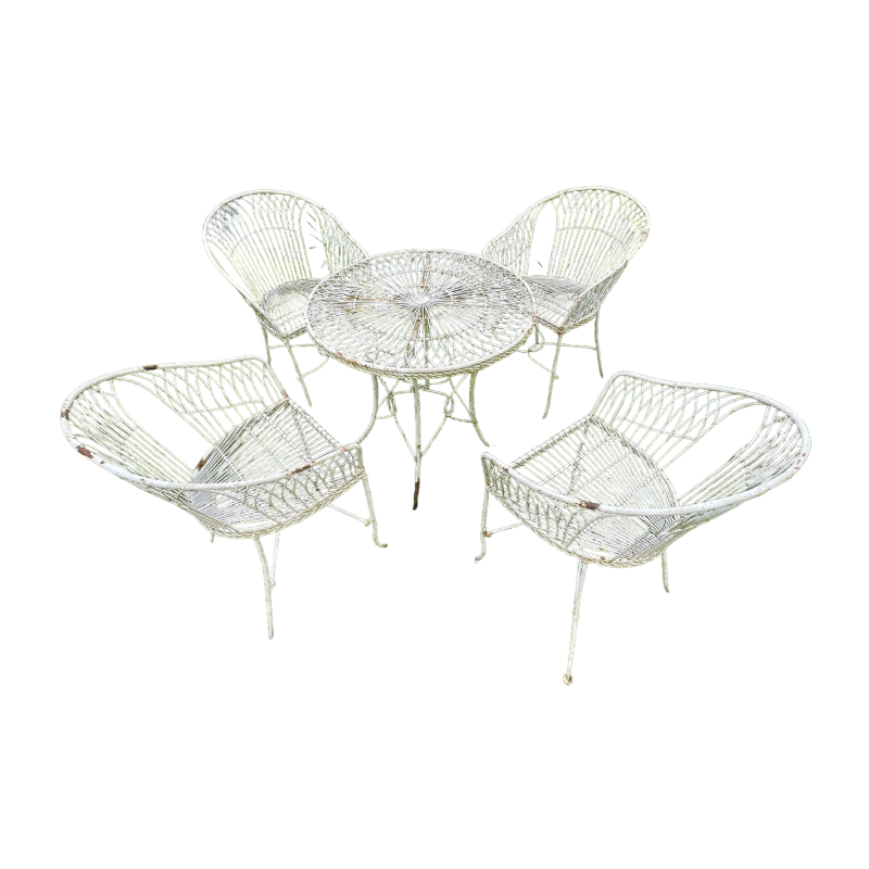 Salon de jardin italien, table et 4 chaises en fer forge´, ca 1960