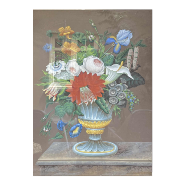 ‘Bunch of flowers’ still life painting, gouache on paper, ca 1830