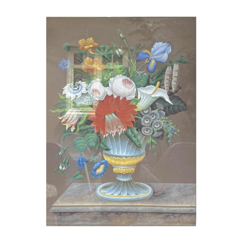 ‘Bunch of flowers’ still life painting, gouache on paper, ca 1830