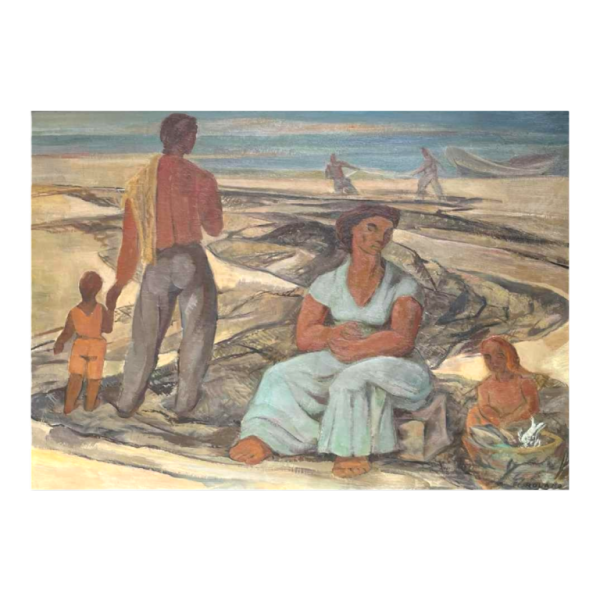 FLORY ROLAND "Retour de pêche" peinture, huile sur panneau, ca 1945