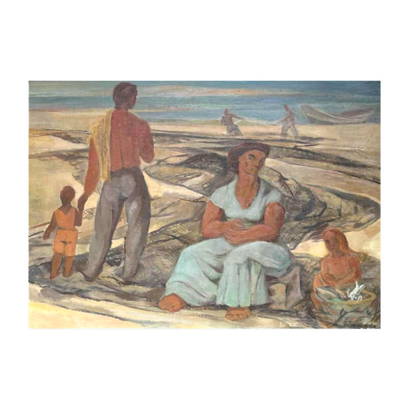 FLORY ROLAND "Retour de pêche" peinture, huile sur panneau, ca 1945