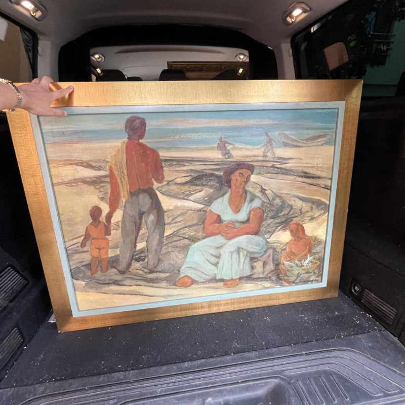 FLORY ROLAND "Retour de pêche" peinture, huile sur panneau, ca 1945