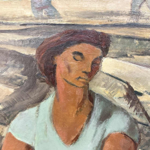 FLORY ROLAND 'Return from fishing' painting, oil on panel, ca 1945