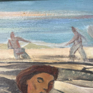 FLORY ROLAND 'Return from fishing' painting, oil on panel, ca 1945