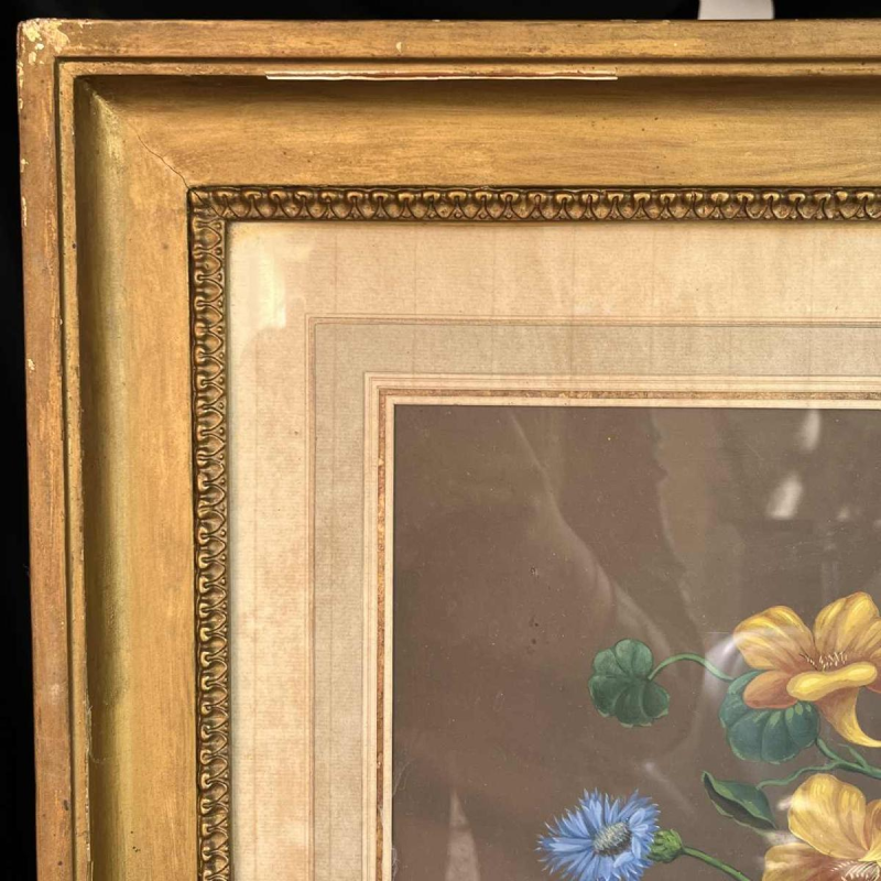 “Boeket bloemen” stilleven, schilderij gouache op papier, ca 1830