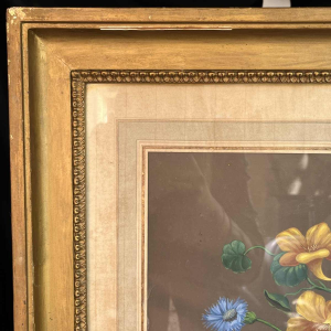 “Boeket bloemen” stilleven, schilderij gouache op papier, ca 1830