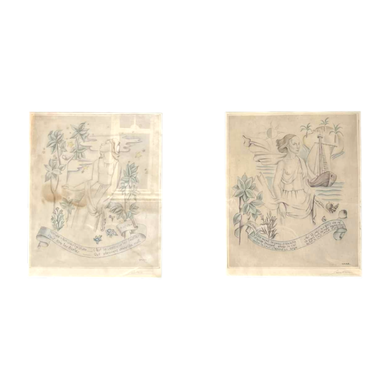 Leon NAVEZ by Jean NAVEZ "R Vivier & A Marin" pair of Art Deco engravings aquatint