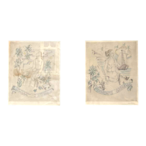 Leon NAVEZ par Jean NAVEZ "R Vivier & A Marin" paire de gravure aquatinte Art Déco