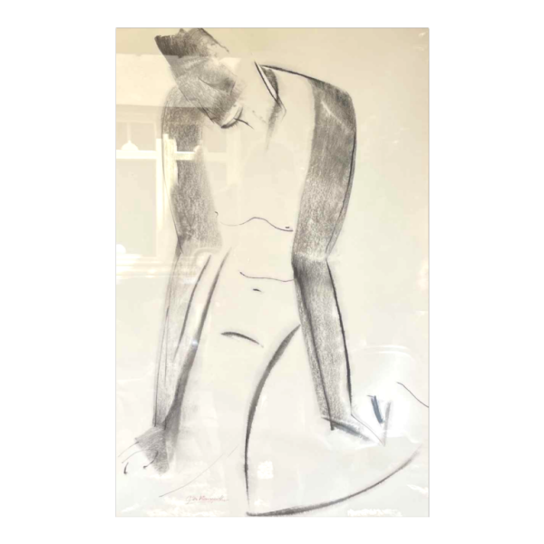 GEORGES DE VLAMYNCK "Abstract nude" painting / mixed media on paper, chalk and charcoal