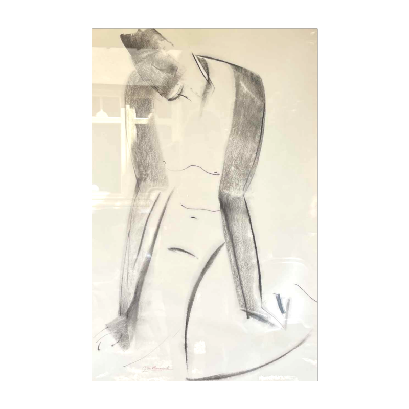GEORGES DE VLAMYNCK "Abstract nude" painting / mixed media on paper, chalk and charcoal