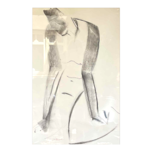 GEORGES DE VLAMYNCK "Abstract nude" painting / mixed media on paper, chalk and charcoal