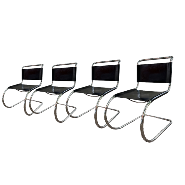 LUDWIG MIES VAN DER ROHE / FASEM suite de 4 chaises MR10 cantilever noir ca 1970