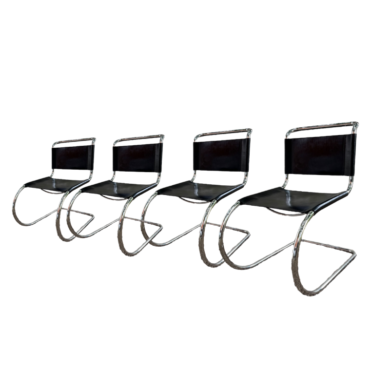 LUDWIG MIES VAN DER ROHE / FASEM suite de 4 chaises MR10 cantilever noir ca 1970