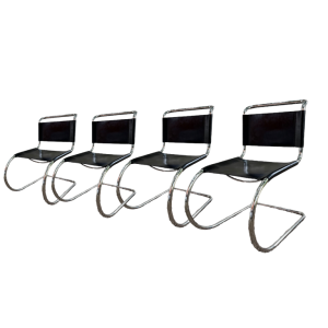 LUDWIG MIES VAN DER ROHE / FASEM suite de 4 chaises MR10 cantilever noir ca 1970