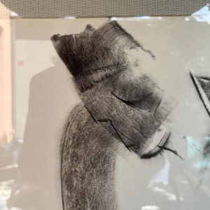 GEORGES DE VLAMYNCK "Abstract naakt" schilderij / gemengde techniek op papier, krijt en houtskool