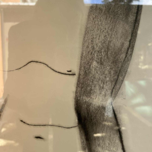 GEORGES DE VLAMYNCK "Abstract naakt" schilderij / gemengde techniek op papier, krijt en houtskool