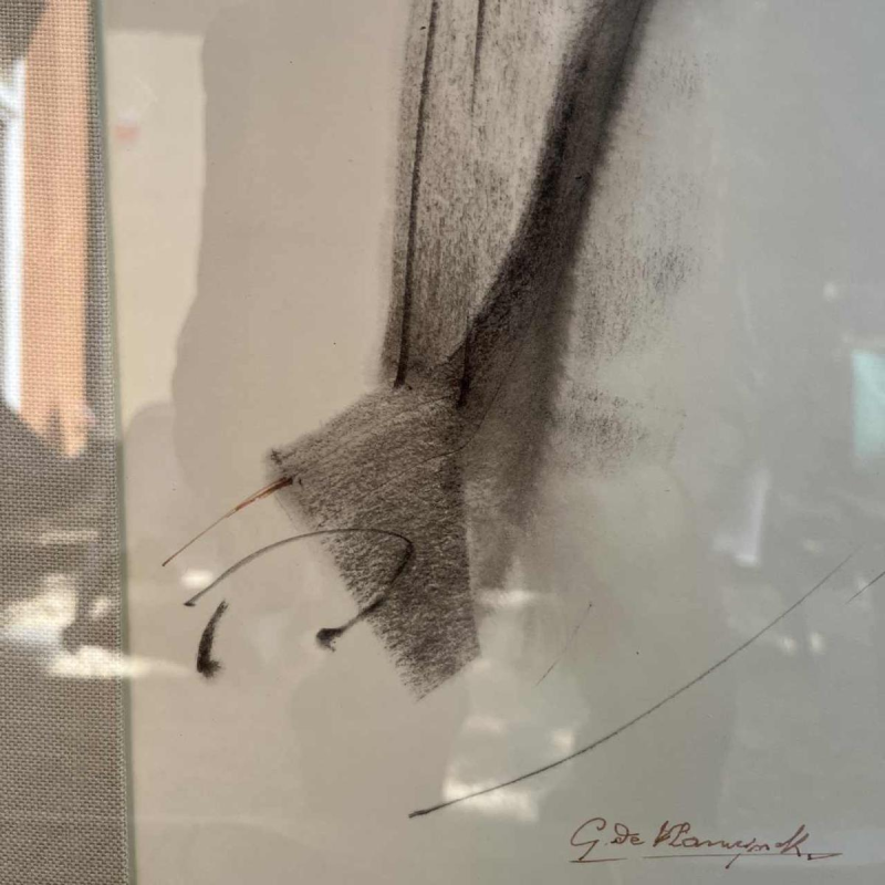 GEORGES DE VLAMYNCK "Abstract naakt" schilderij / gemengde techniek op papier, krijt en houtskool