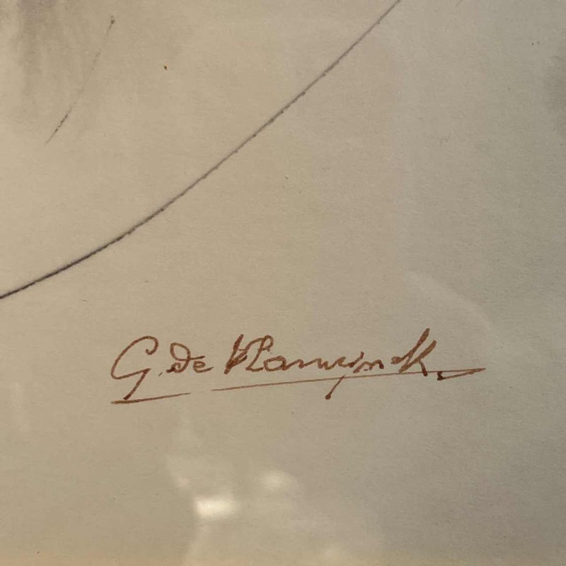 GEORGES DE VLAMYNCK "Abstract naakt" schilderij / gemengde techniek op papier, krijt en houtskool