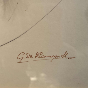 GEORGES DE VLAMYNCK "Abstract naakt" schilderij / gemengde techniek op papier, krijt en houtskool