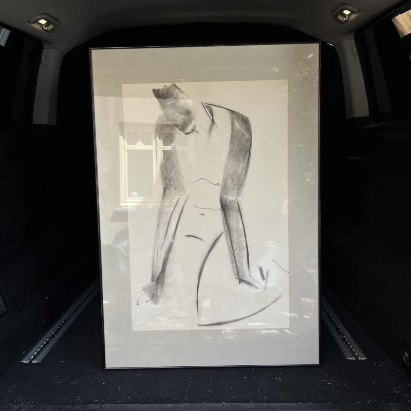 GEORGES DE VLAMYNCK "Abstract nude" painting / mixed media on paper, chalk and charcoal