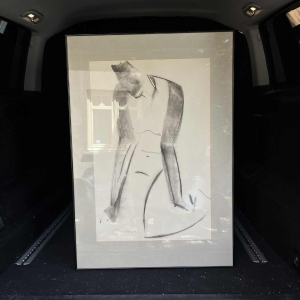 GEORGES DE VLAMYNCK "Abstract naakt" schilderij / gemengde techniek op papier, krijt en houtskool