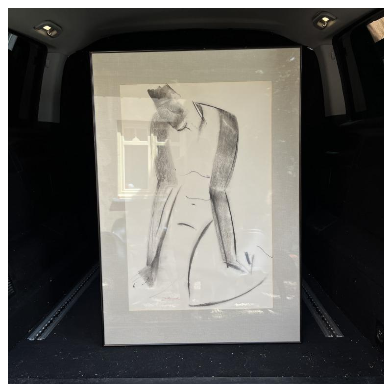 GEORGES DE VLAMYNCK "Abstract nude" painting / mixed media on paper, chalk and charcoal