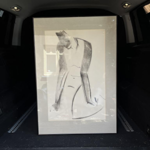 GEORGES DE VLAMYNCK "Nu abstrait" tableau / peinture / technique mixte sur papier, craie et fusain