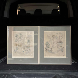 Leon NAVEZ by Jean NAVEZ "R Vivier & A Marin" pair of Art Deco engravings aquatint