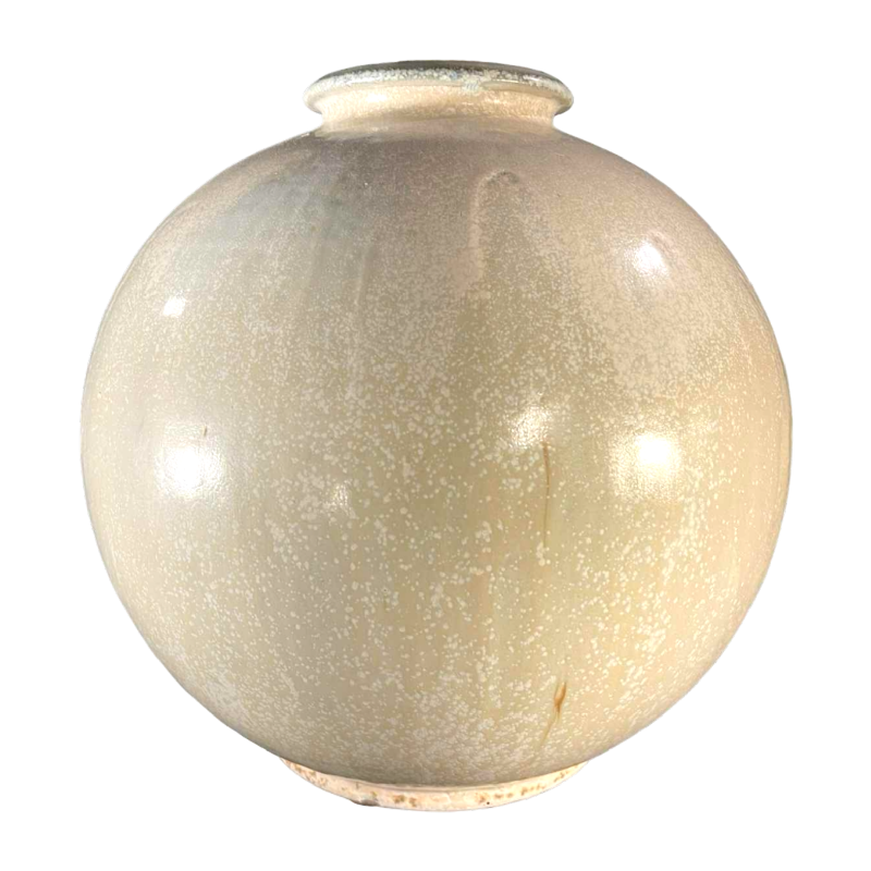 ROGER GUERIN, vase céramique boule Art Déco, forme R030 blanche, grès de Bouffioulx, ca 1925