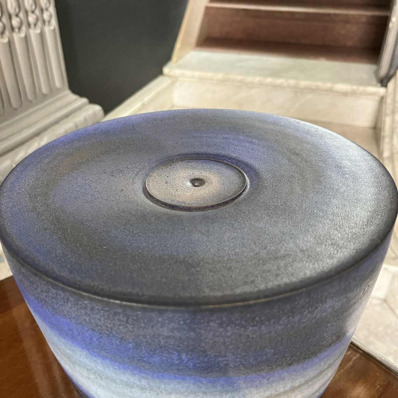 ANTONIO LAMPECCO, blue ceramic vase, subtle veiled glaze, ca 1970