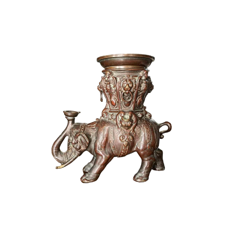 Brûle-encens / brûle-parfums ou lampe à huile asiatique en bronze, sculpture éléphant, début 19ème siècle