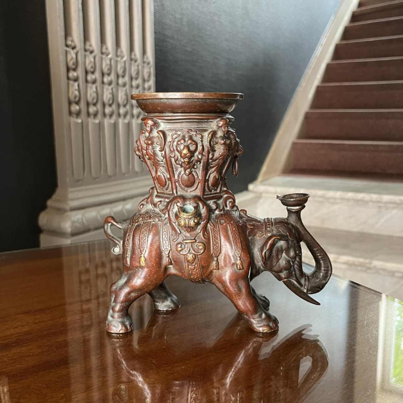 Asian bronze incense burner, elephant sculpture, early 19th century