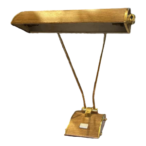 EILEEN GRAY JUMO Tafel- of bureaulamp (goud & bruin), modernistisch ontwerp, ca 1945