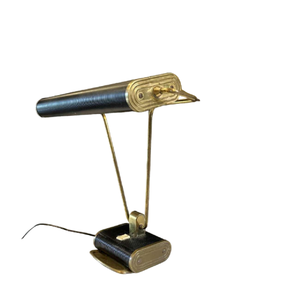 EILEEN GRAY / JUMO N71 Lampe à poser ou de bureau (doré & noir), design moderniste, ca 1945