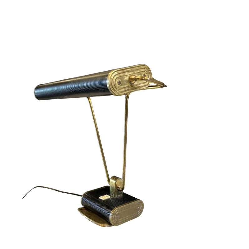EILEEN GRAY / JUMO N71 Lampe à poser ou de bureau (doré & noir), design moderniste, ca 1945