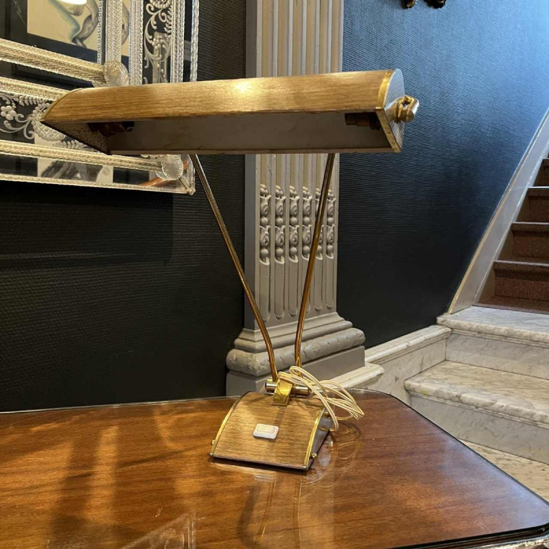 EILEEN GRAY JUMO Table or desk lamp (gold & brown), modernist design, ca 1945