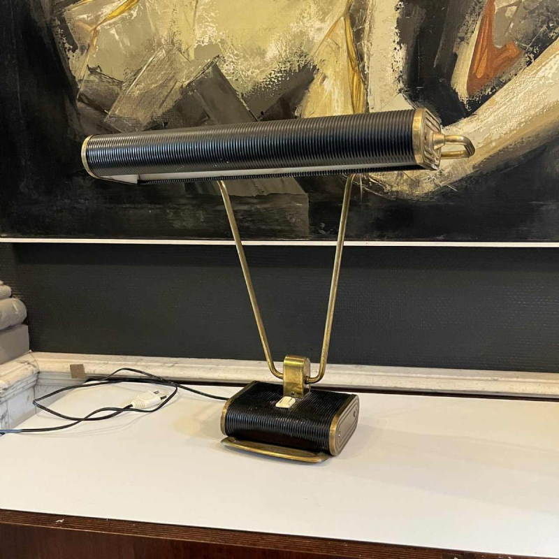 EILEEN GRAY / JUMO N71 Table or desk lamp (gold & black), modernist design, ca 1945
