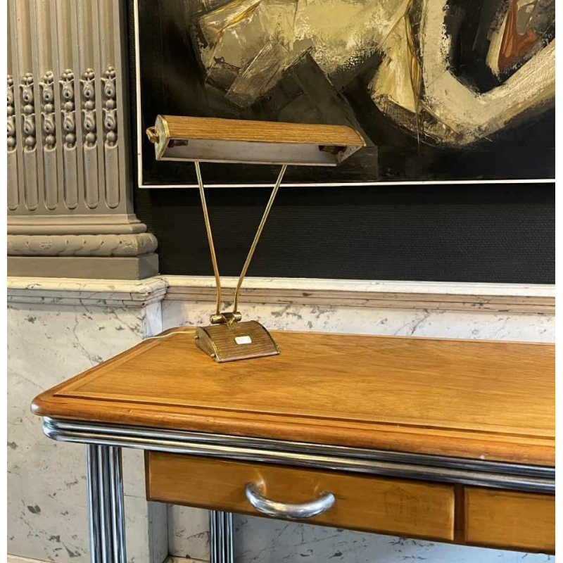 EILEEN GRAY JUMO Table or desk lamp (gold & brown), modernist design, ca 1945