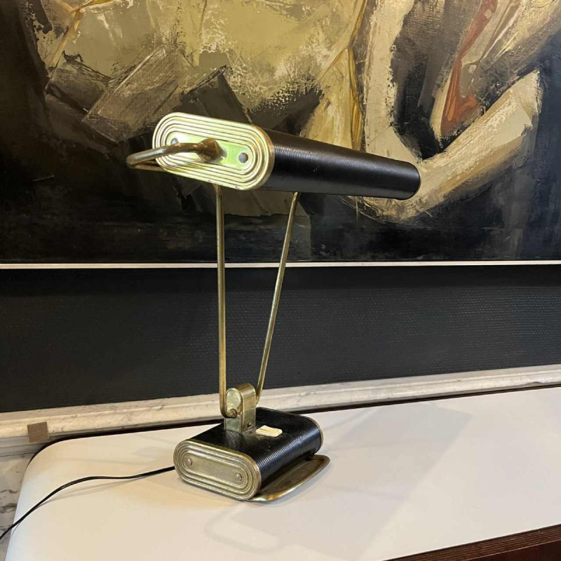 EILEEN GRAY / JUMO N71 Tafel- of bureaulamp (goud & zwart), modernistisch ontwerp, ca 1945