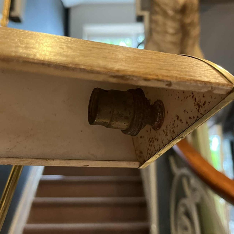 EILEEN GRAY JUMO Table or desk lamp (gold & brown), modernist design, ca 1945