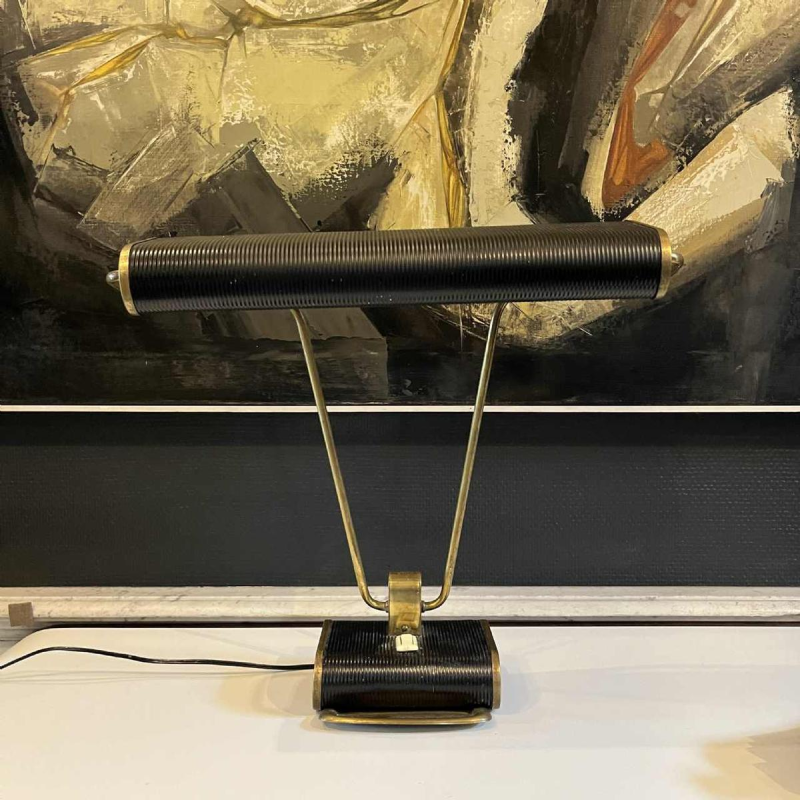 EILEEN GRAY / JUMO N71 Table or desk lamp (gold & black), modernist design, ca 1945