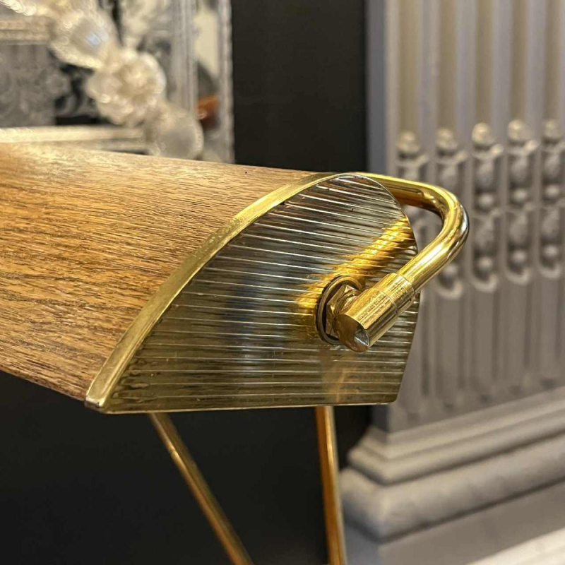 EILEEN GRAY JUMO Tafel- of bureaulamp (goud & bruin), modernistisch ontwerp, ca 1945