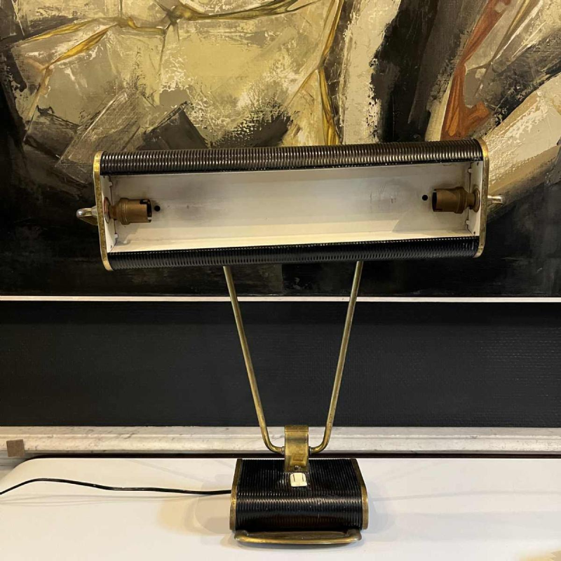 EILEEN GRAY / JUMO N71 Tafel- of bureaulamp (goud & zwart), modernistisch ontwerp, ca 1945