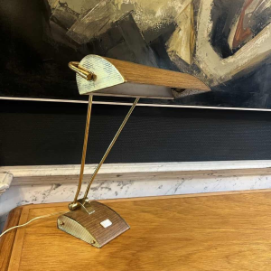 EILEEN GRAY JUMO Lampe à poser ou de bureau (doré & brun), design moderniste, ca 1945