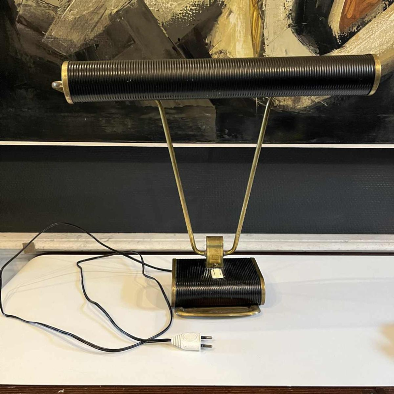 EILEEN GRAY / JUMO N71 Tafel- of bureaulamp (goud & zwart), modernistisch ontwerp, ca 1945